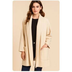 Paul et Duffier Vintage Wool Coat Winter White Open Front Lined Womens Size M L